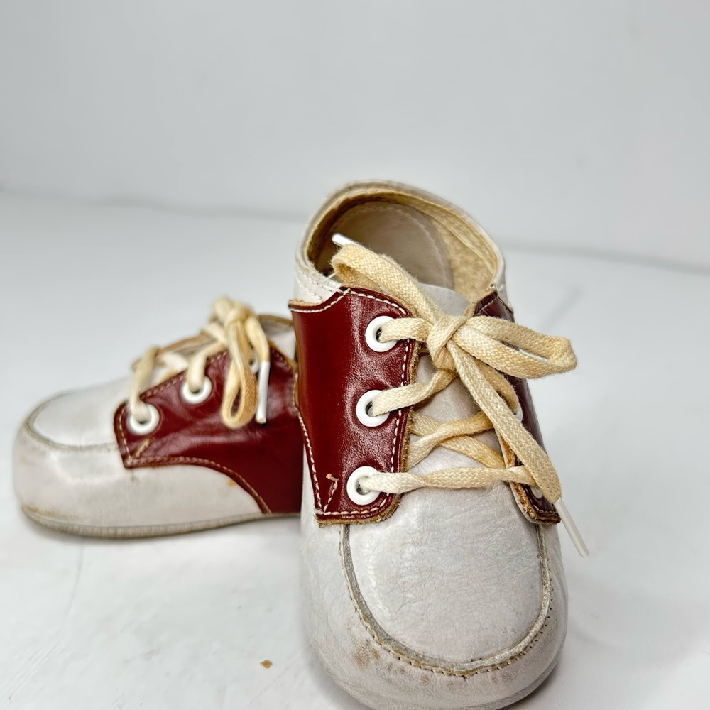 Vintage Leather Baby Shoes Canada Red White Nursery Keepsake